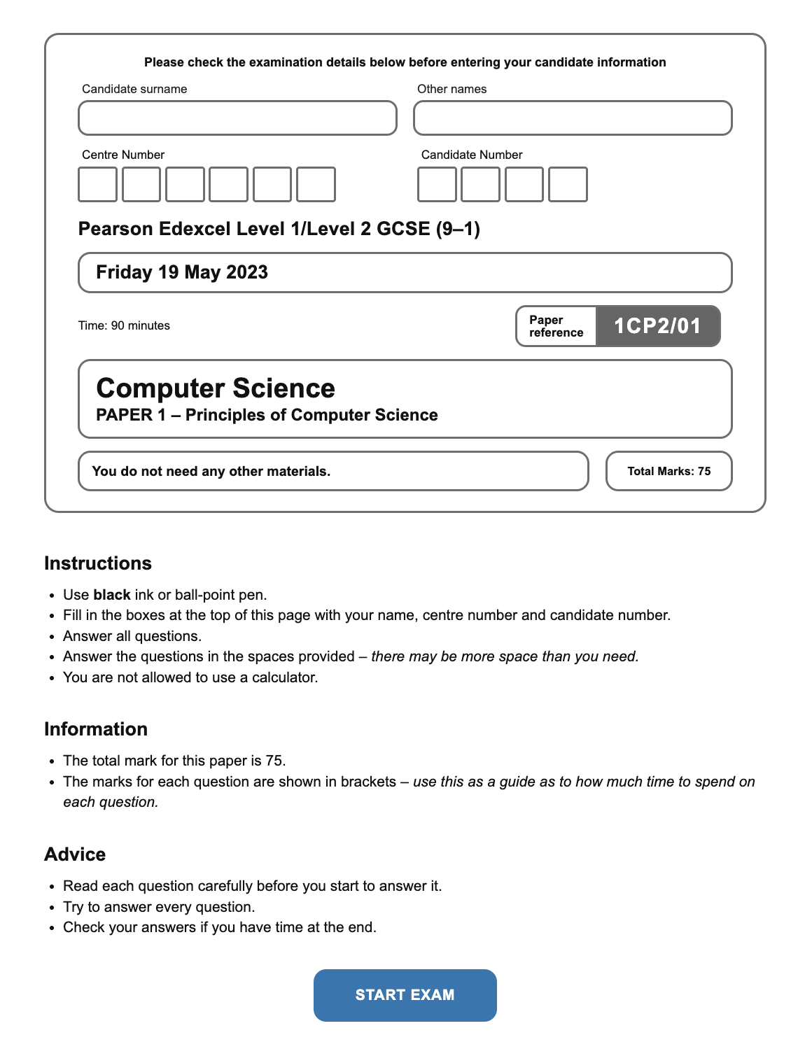 GCSE mock exam question page with multiple questions