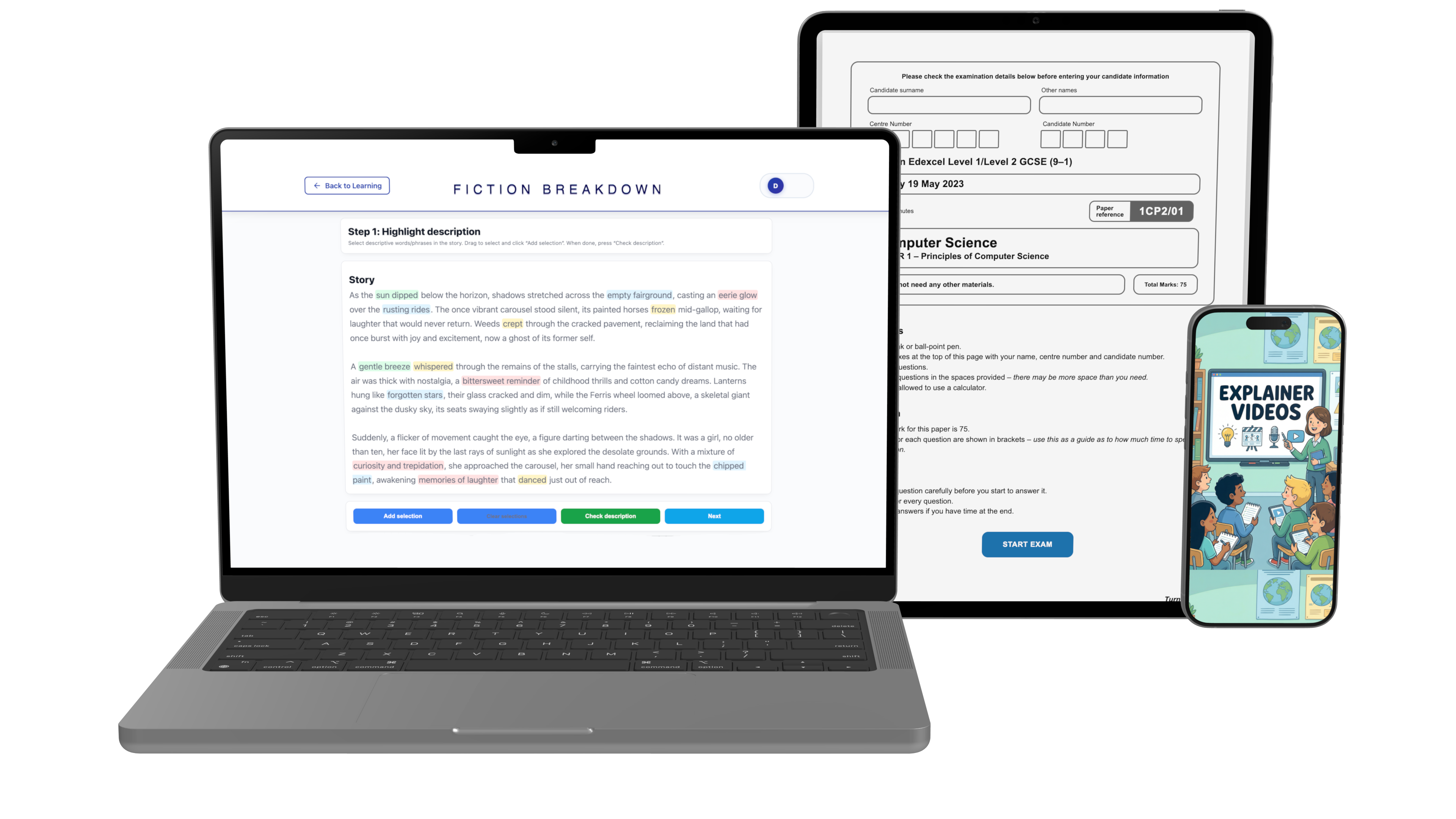 Laptop and tablet showing Ovalearning activities and mock exams